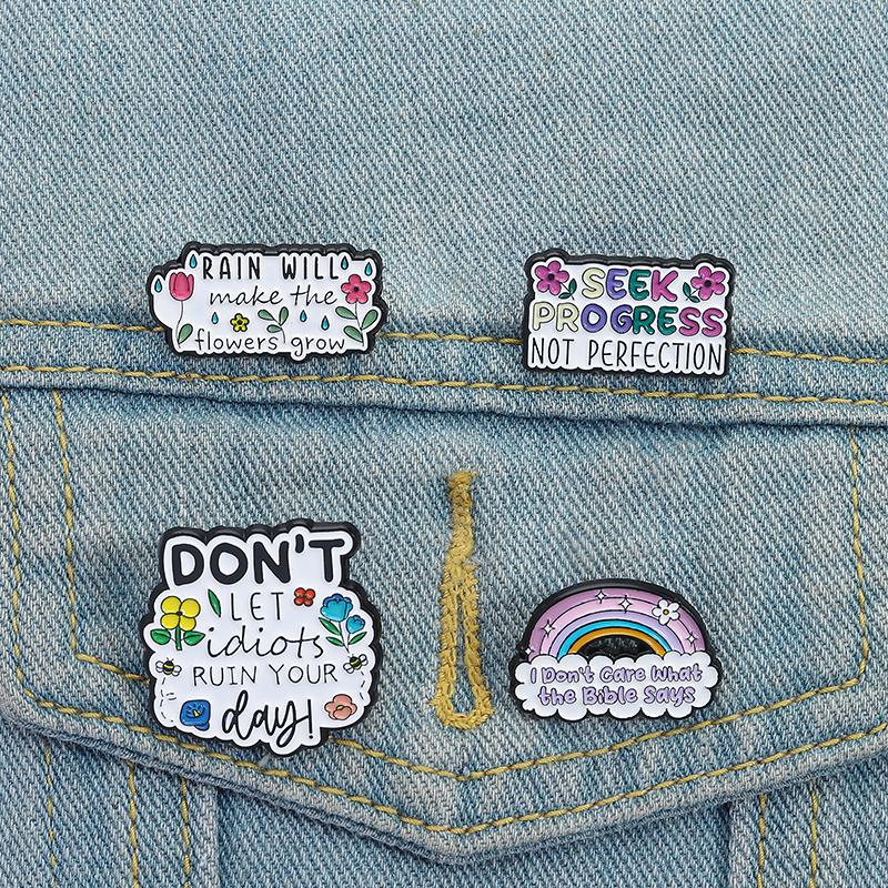Inspirational Quotes Enamel Pins Custom SEEK PROGRESS NOT PERFECTION Brooches Lapel Badges Clothes Funny Jewelry Gift Friends