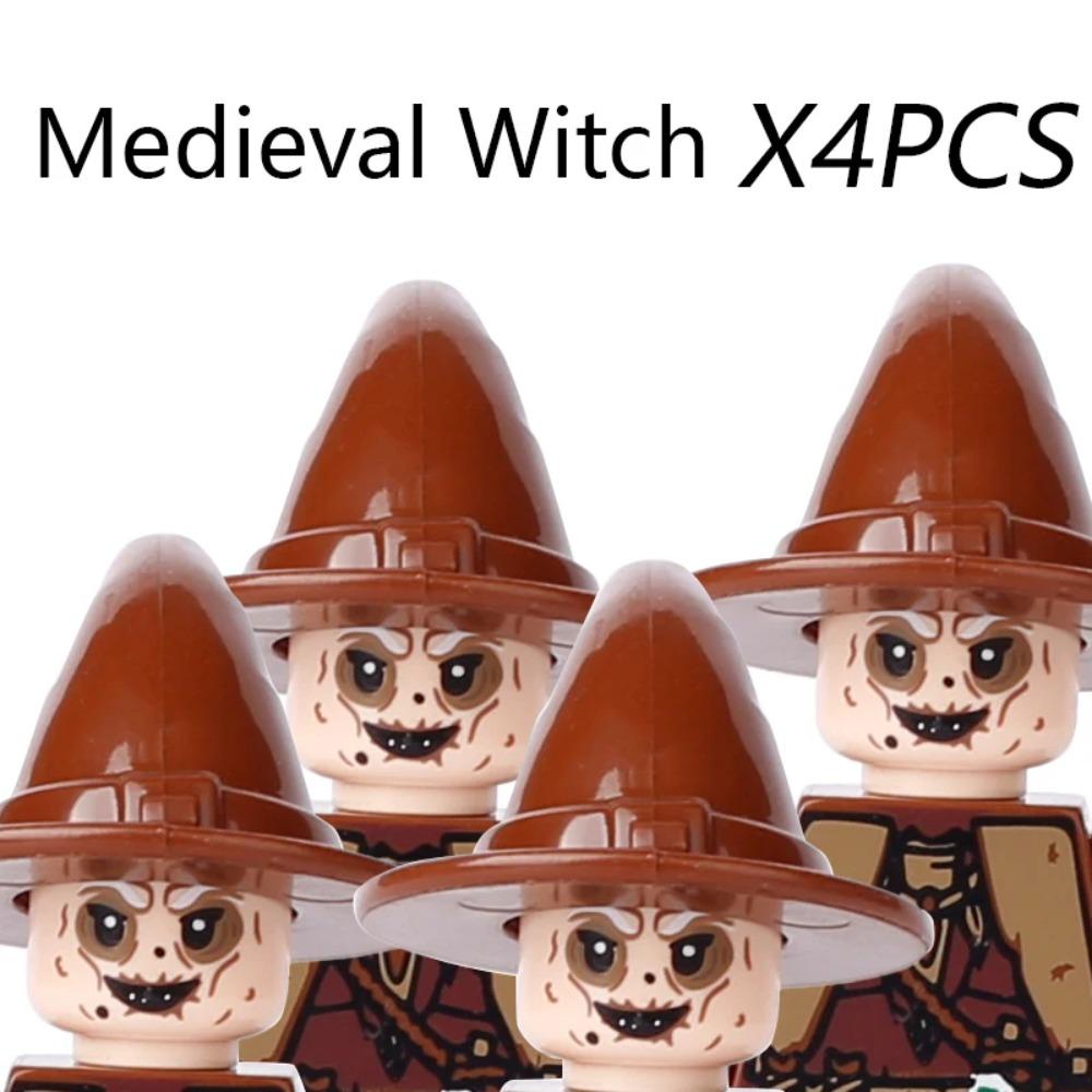 MOC Medieval Villager Figures Witch Blacksmith Farmer Building Blocks Peasant Old Lady Hoe Hammer Soldier Bricks Toys Kids Gift