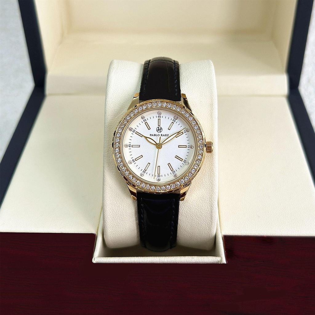 Pablo Raez Women's Luxury Gold Rhinestone Waterproof Wristwatch