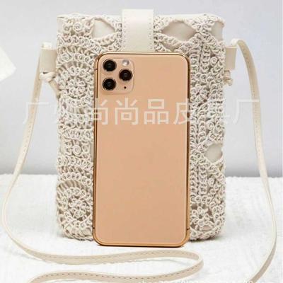 Bag Women's Lace Hollow Casual Style Mini Mobile Phone Bag Fashion Versatile Hollow Cotton Thread Pattern Shoulder Bag