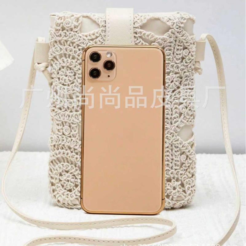 Bag Women's Lace Hollow Casual Style Mini Mobile Phone Bag Fashion Versatile Hollow Cotton Thread Pattern Shoulder Bag