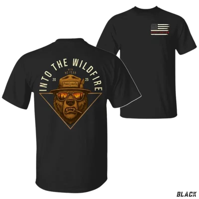 Firefighter Wildfire T-Shirt, Into the Wildfire Bear Graphic Tee, Wildland Firef L