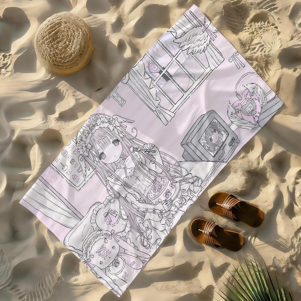 

Angel Pink Anime Girls Kawaii Towel Soft Lightweight Anti-Sand Large Beach Towel Quick-Drying Bath Sports Family W30*H60(CM)