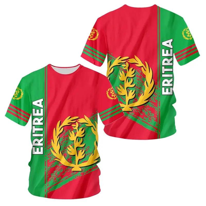 Sommer-T-Shirts mit Rundhalsausschnitt und 3D-Aufdruck der eritreischen Flagge, modisch, lässig, kurzärmelig, für Kinder und Jungen