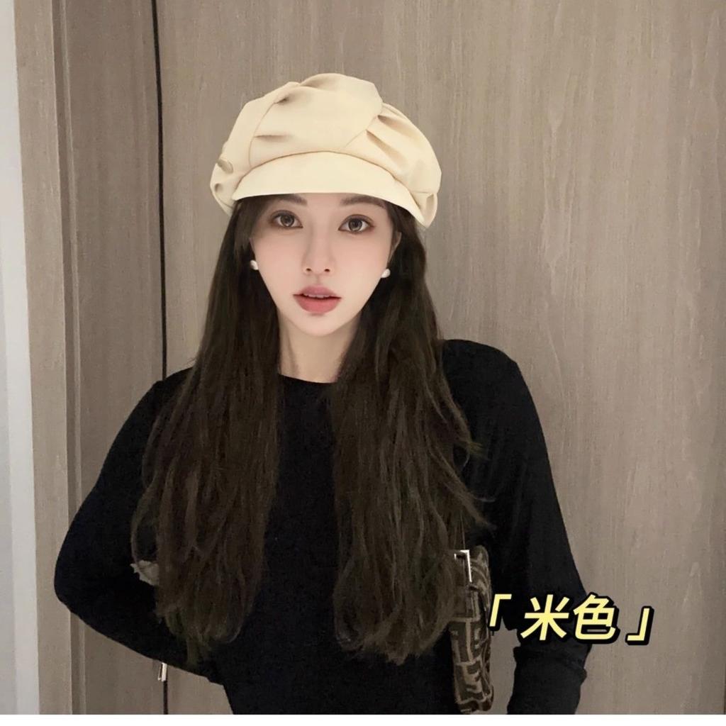 Simple pleated star anise hat women's spring and autumn fashion versatile cap trend show face small beret cloud hat
