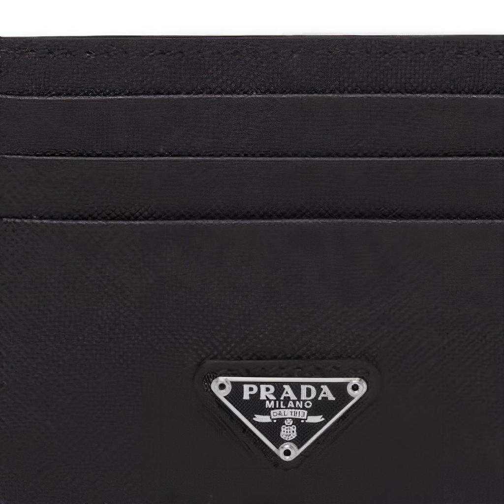 Prada Metal Triangle Logo Six Slot Leather Card Holder Women Card Holder Black 1MC025_QHH_F0632