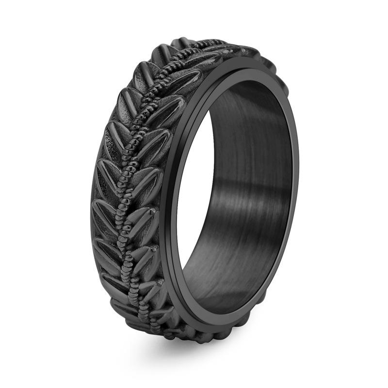 Stainless Steel Wheat Ear Rotatable Ring Men Retro Guochao Personalized Stress Relief Finger Jewelry