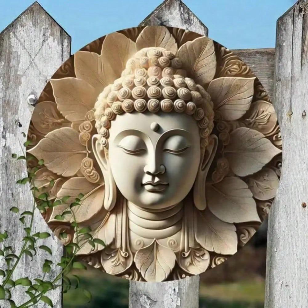 Vintage Iron Wall Art Round Buddha Plaque Rope Hanging Home Bar Cafe Garden Decor