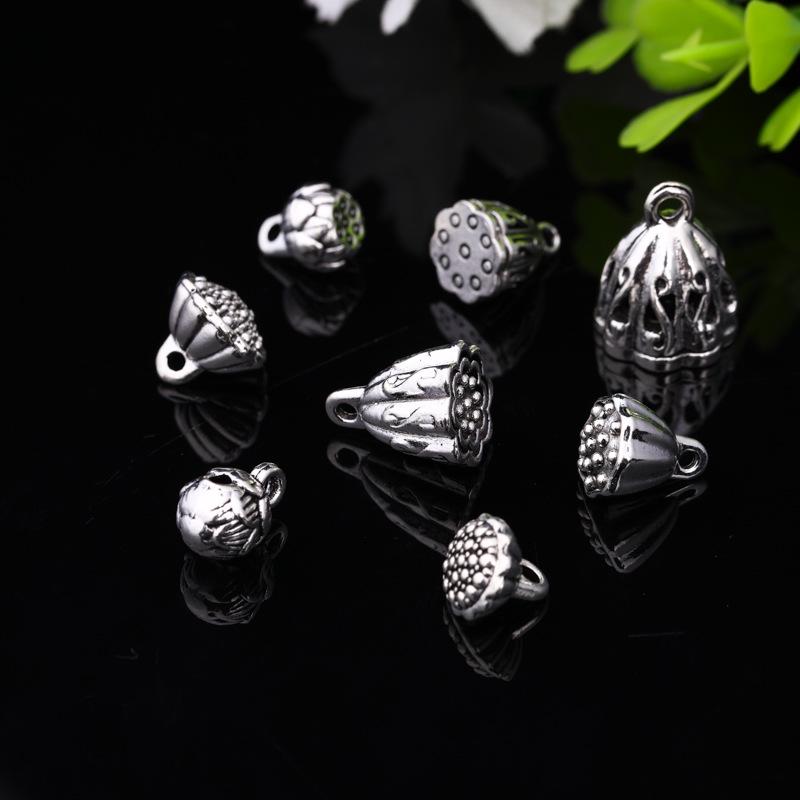Anhänger Lotus-Kapsel aus tibetischem Silber: Vintage Blumenhalter Anhänger & Perlen für DIY Schmuck und Armbänder