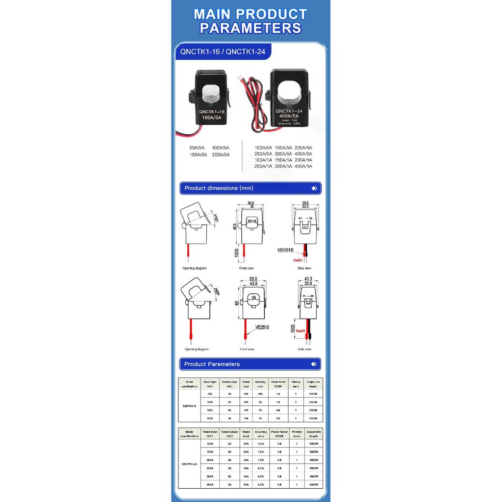 Split Core Current Transformer QNCTK1-24 100A 5A 150A 200/5 300/5 400A 5A 500A/5A 600A Ac Ct Clamp Current Transformer Open Type