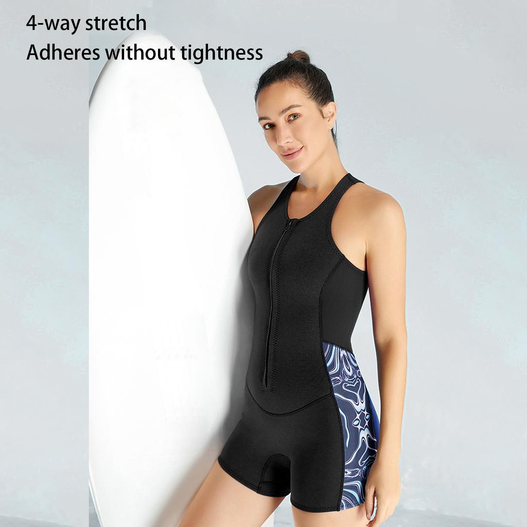 Damski Jednoczęściowy Krótki Kombinezon 2mm Neoprenowy Strój do Pływania Kombinezon Krótki do Nurkowania z Przednim Zamkiem do Pływania Nurkowania