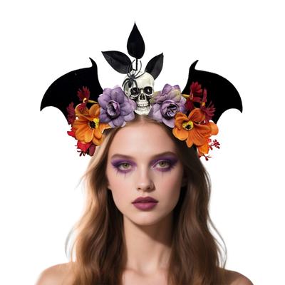 Lekka opaska na Halloween z realistycznymi nietoperzami i czaszkami Miękki materiał Dopasowanie dla dorosłych i dzieci Akcesoria do kostiumów