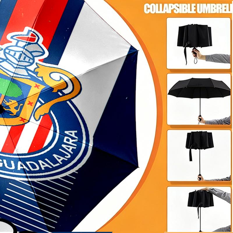 Custom Name Personalized Club Deportivo Guadalajara Print Umbrella, Auto Open Close, 8‑Rib Sturdy Frame, Commute Camping Hiking Use, Birthday Gift