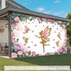 2D Fairy Backdrop, Pink Gold Glitter Fairy Floral Photography Background Banner