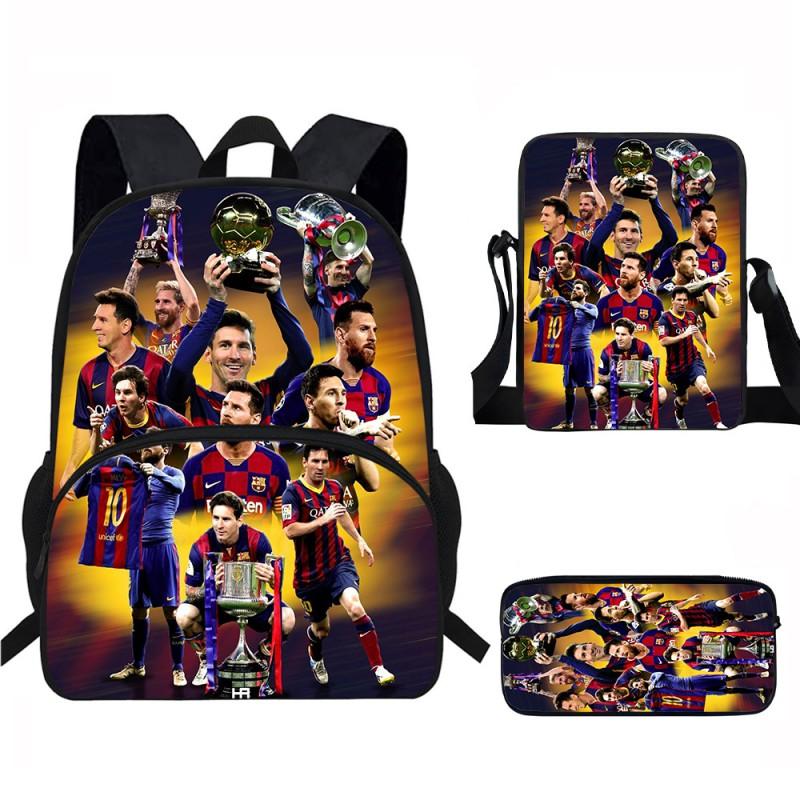 Set Zaino Scolastico per Bambini a Tema Messi con Borsa a Tracolla Astuccio per Studenti Elementari