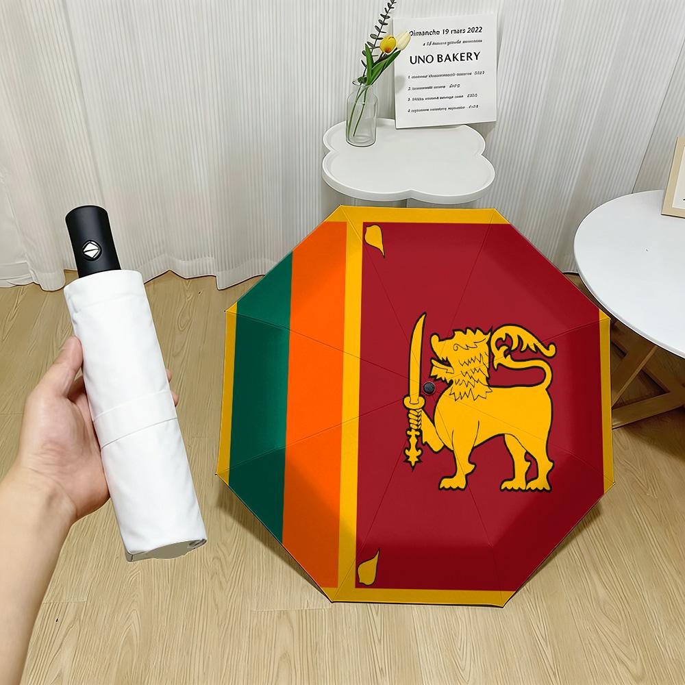 Sri Lanka National Flag Red with Golden Lion and Green Orange Stripes Print Auto Folding Umbrella Waterproof Windproof Compact T (as the picture,iron&8K)