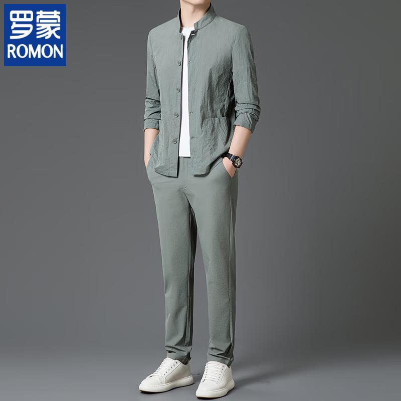 

Romon Men s Casual Long Sleeve Shirt & Pants Set M
