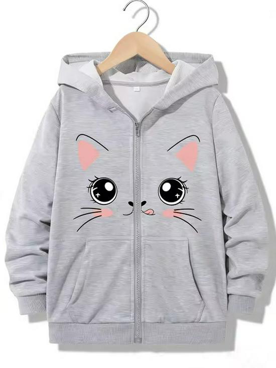 Kawaii Cat Terrier Zipper Hoodie - Casual Y2K Style for Boys & Girls