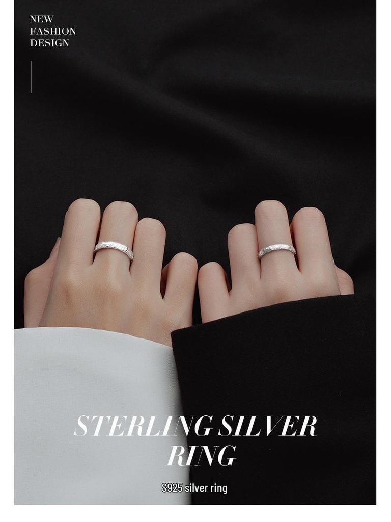 Banyan Tree S925 Silver Textured Open Couple Rings - Ideal Birthday Gift for Girlfriend