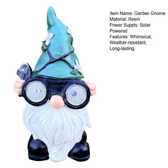 Garden Gnome Statue Outdoor Gnome Sculpture with Solar Lights Resin Gnome Holding Telescope Decoration for Lawn Yard Patio
