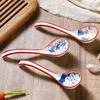 Set of 4 Curved Handle Ceramic Soup Spoon Hand Painted Cooking Utensil Scoop Ramen Spoons  Home