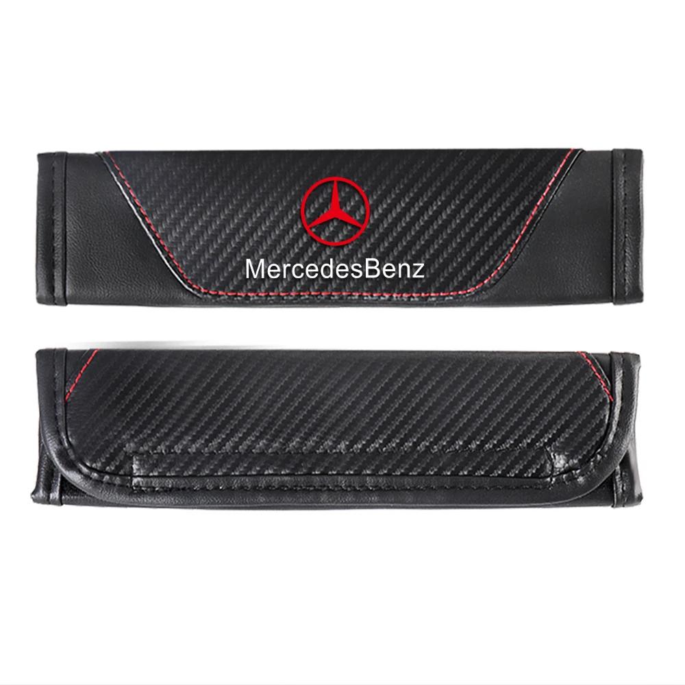 CDW1 Hot 2025 2pcs Seat Belt Covers Car Safety belt cover For Adults Youth Kids Carbon Fiber PU For Benz AMG W202 Auto Accessories In