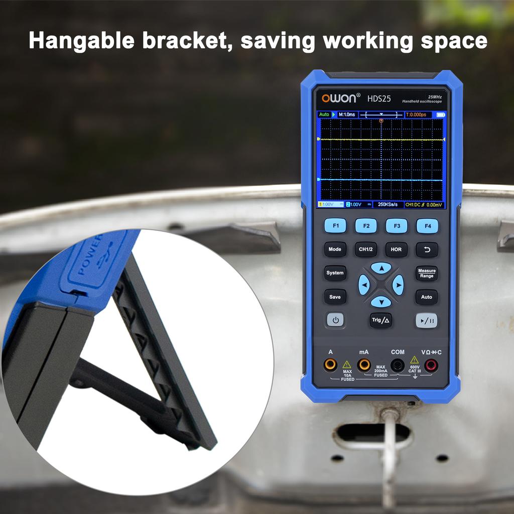 2in1 Oscilloscope Multimeter Dual Channel 25MHz Bandwidth Handheld Portable Oscilloscope 10,000 Wfms S 20,000 Counts