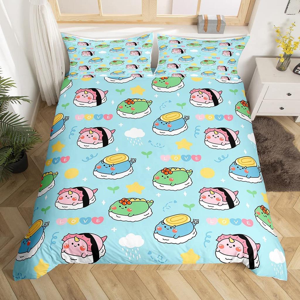 Three-Piece Catering Rice Ball Animation Digital Printing Quilt Pillowcase Bedding