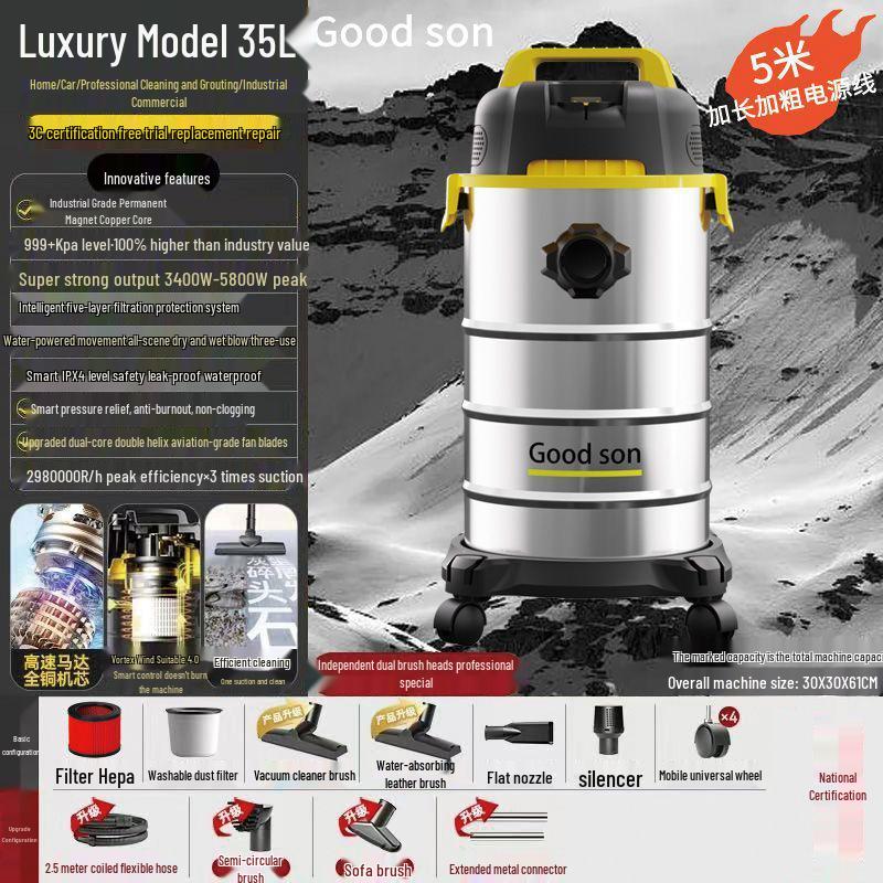 GUTSEN Dual-Use High Suction Wet/Dry Industrial Vacuum Cleaner for Heavy-Duty and Car Cleaning