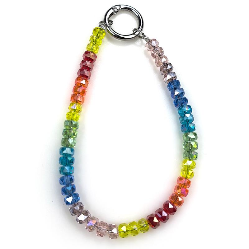 Trendy Dopamine Rainbow Crystal Handmade Beaded Phone Lanyard Anti-drop Chain