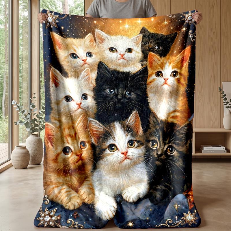 Kittens in Hammock with Flowers Theme blanket Lightweight Warm Flannel Blanket Decorative Throw Blanket for Home Decoration