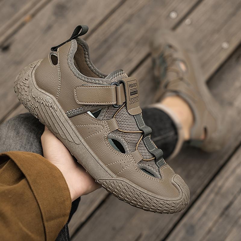 Leather Men's Shoes Summer Outdoor Hiking Shoes Breathable Non-slip Wear-resistant Mesh Shoes Soft Comfortable Casual Shoes