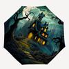 1pc Haunted House Moonlit Night Automatic Folding Umbrella, Lightweight Retractable Compact Travel Umbrella, 8-Rib Sturdy Frame103