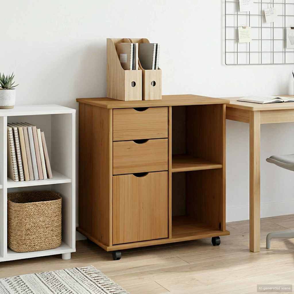 Honigbrauner mobiler Aufbewahrungsschrank 63,5 x 39 x 65,5 cm Massivholz Kiefer