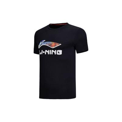 Li Ning Sports Fashion Series Logo Print Round Neck Short Sleeve T-Shirt Men Tops Black AHSN193-2