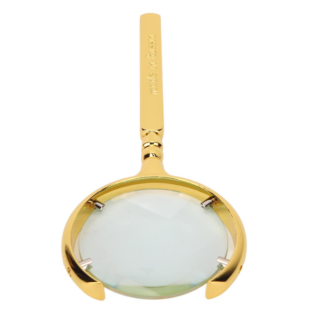 Magnifying Glass Golden Ergonomic Handheld Stainless Steel Handle 8X Lune Shape Open Reading Magnifier for Elder