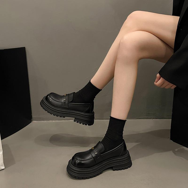 Platform women's new spring British small leather shoes versatile black shoes soft sole single shoes women's