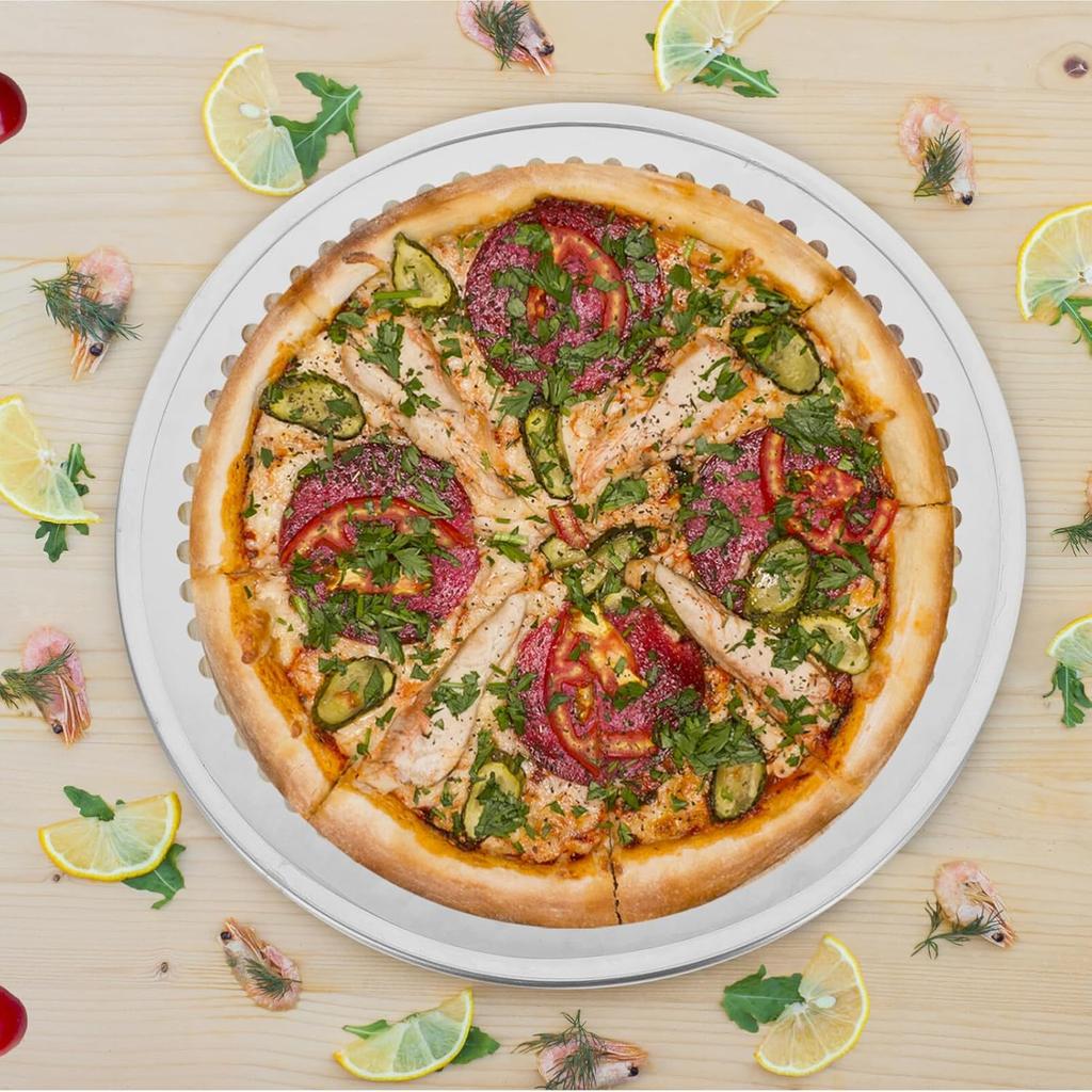 Luxshiny Pizza Pan with Holes Pizza Tray Aluminium Alloy Pizza Pan 12inch Round Pizza Baking Sheet Oven Tray Pizza Crisper Pan Perforated Pizza