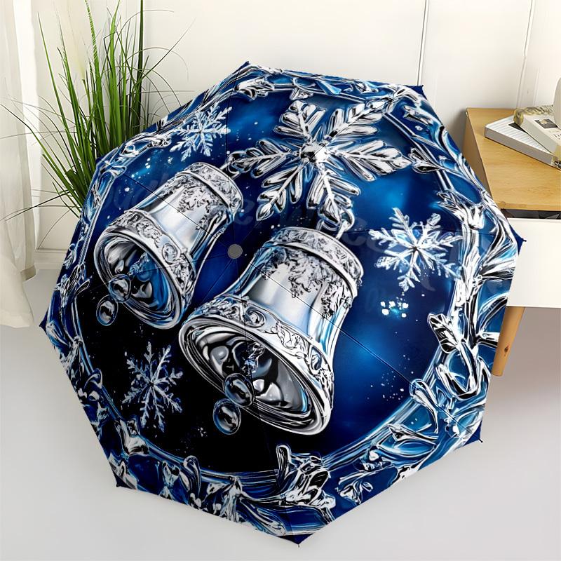 

1pc Christmas bells Automatic Umbrella - Stylish, Durable, with 8-Rib Manual Open Design, Elegant Black Handleyy250920188