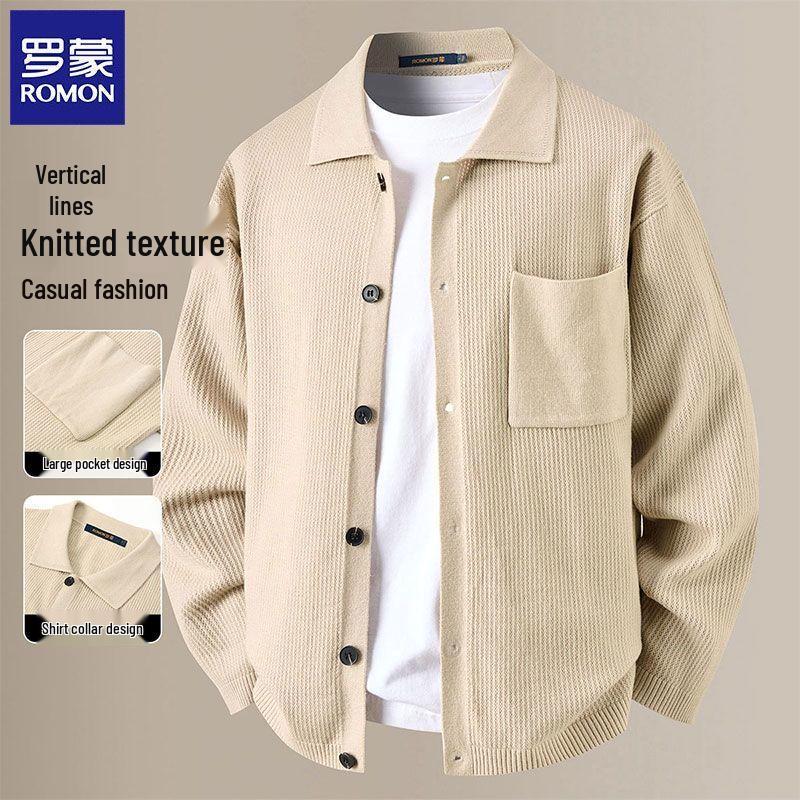 Romon Men s Vertical Striped Knit Cardigan Jacket 3XL