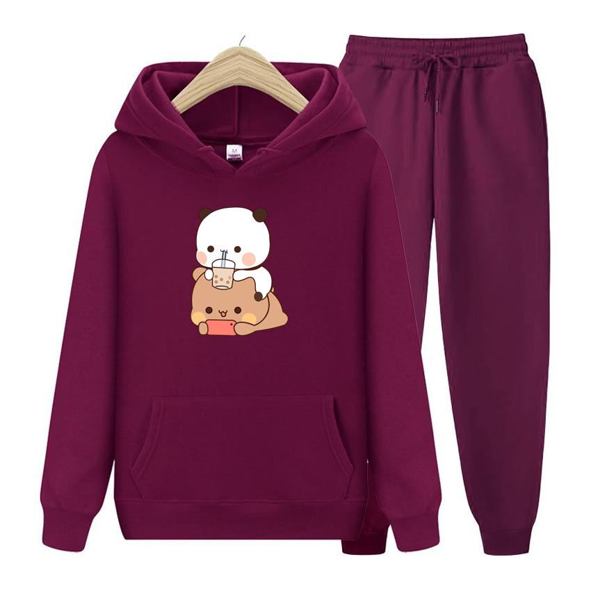 Bubu And Dudu Drink Bubble Tea Print Ženy Súprava mikiny Kawaii Dámska mikina Harajuku Oblečenie s voľným dlhým rukávom