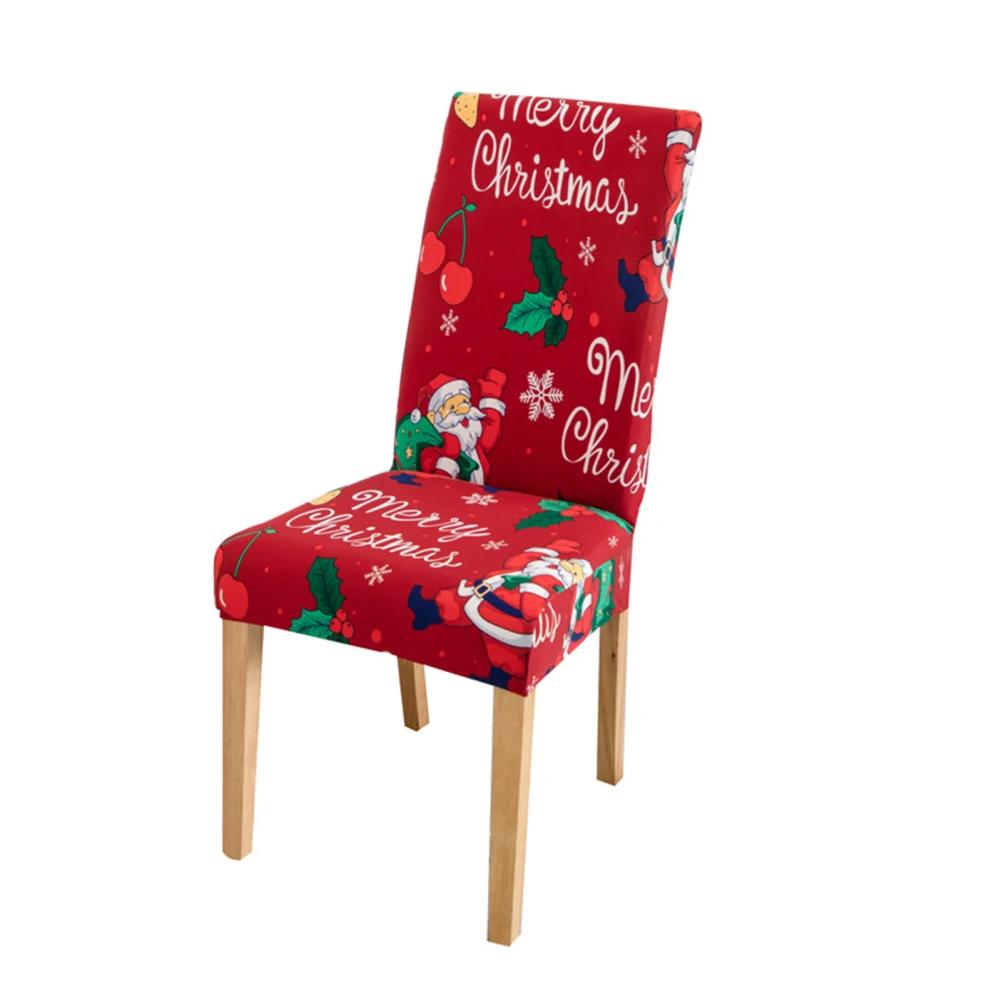 Christmas Chair Cover With High Backrest Santa Pattern Removable High Stretch Machine Washable Chair Seat Protector Cover