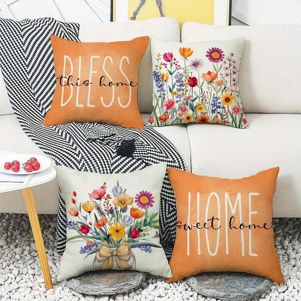 Colorful Floral Home Blessing Pillow CoversLiving room sofa cushion cover, soft and comfortable, bedroom room decoration