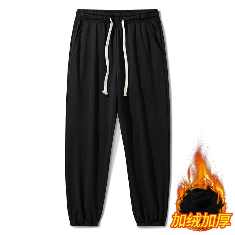 Shirt Less Clothing Fleece Sports Casual Sweatpants Men's Large Size Warm Gray Autumn and Winter Leggings