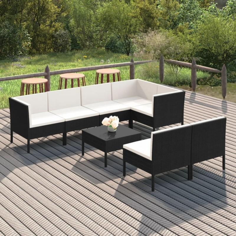 Día y Noche - Día y Noche Set de muebles de jardín 8 pzas y cojines ratán sintético negro
