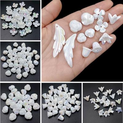 20 piezas acrílico blanco AB deslumbrante Color flor hojas cuentas Material de joyería DIY accesorios hechos a mano