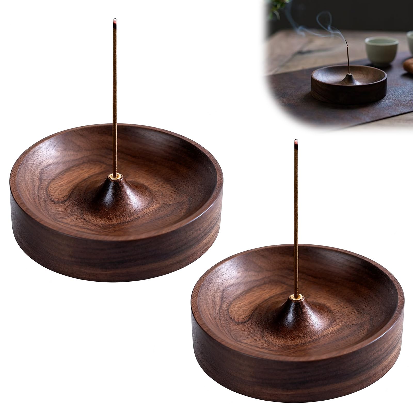 

Stylish 2-Piece Incense Burner Set, Wooden Incense Holder, Spill-Proof, Small, Japanese Style, Relaxing, Yoga, Meditation, Purification, Incense