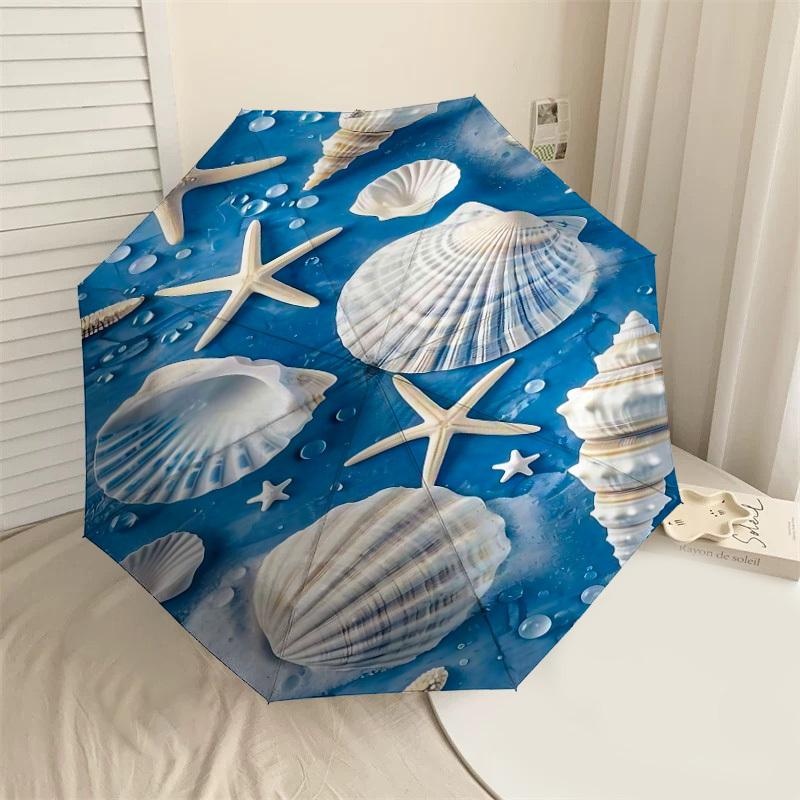 

1PC shell starfishAutomatic Open/Close Umbrella with Windproof, 8-Rib Sturdy Canopy, Durable Ribs, Fashionable Design, Outdoor Accessory, Fun Prin, Ho