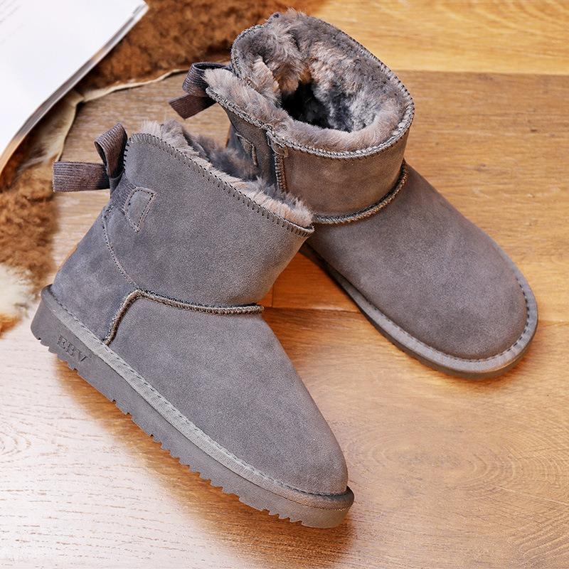 New leather snow boots women's fur integrated fleece thickened non-slip cotton shoes outdoor women's shoes