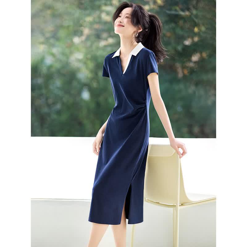 Women s Contrast Polo A-Line Midi Dress XL